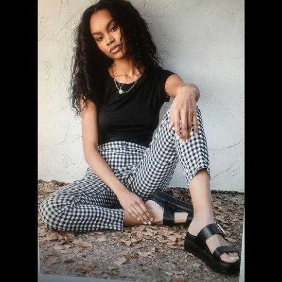 FREE PEOPLE High Waist Gingham black white crop stretch pants - Picture 2 of 5